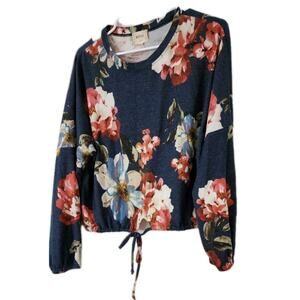 Relic Large Floral Multicolor Blue Blouse Shirt Top Cropped L